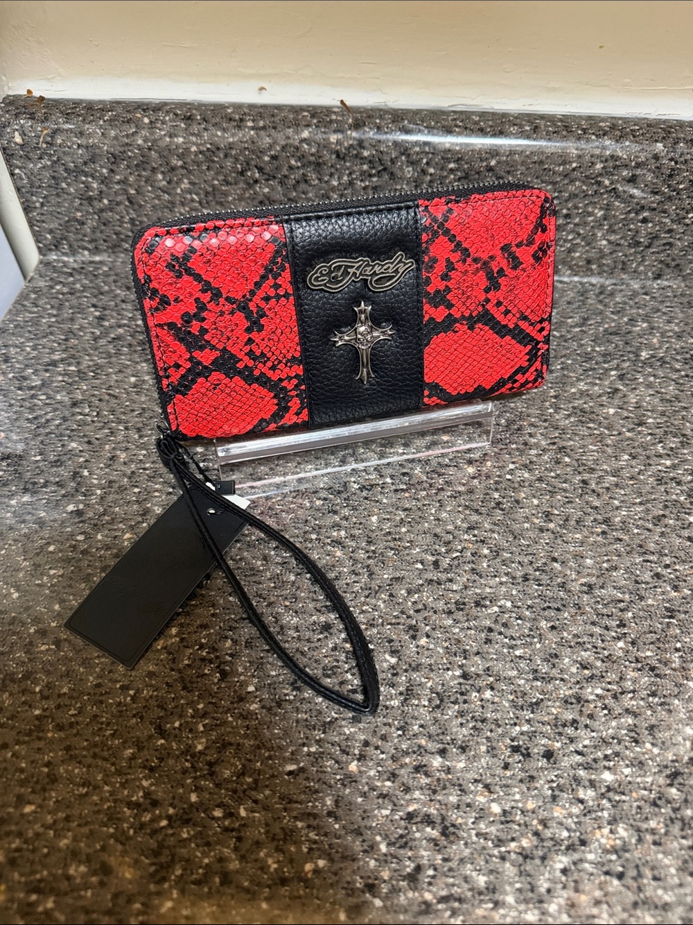 Ed Hardy Red & Black Snake Print Wristlet Wallet
